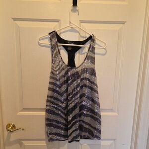 Wet Seal Sequined Silver And Black Tank Top (Racerback) Size Large